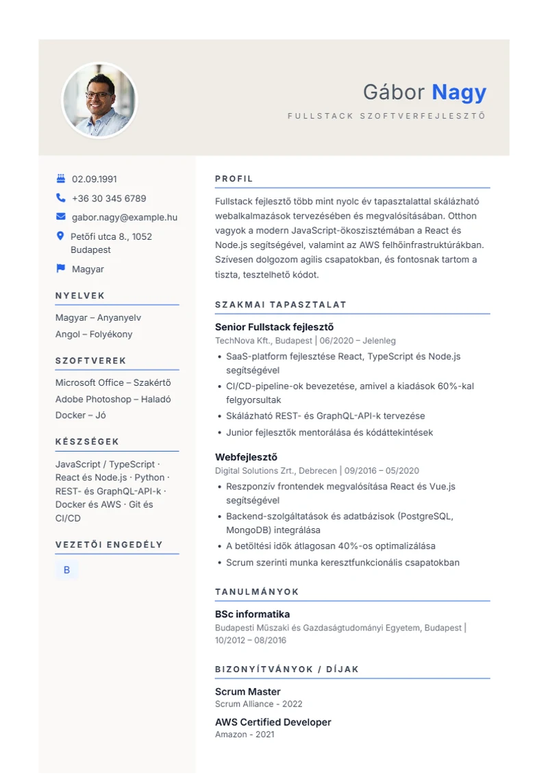Weber önéletrajz-sablon – minta