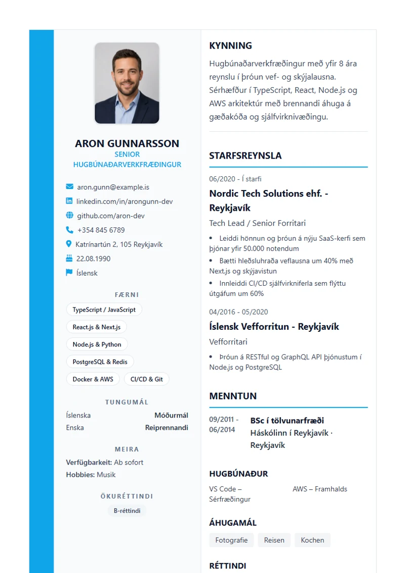Lebenslauf Vorlage Sidebar Pro, Muster nach DIN 5008