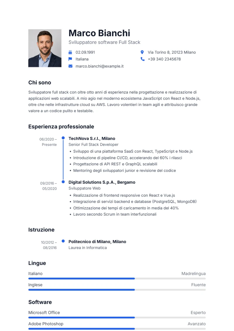 Modello di curriculum Aqua – esempio conforme alla DIN 5008