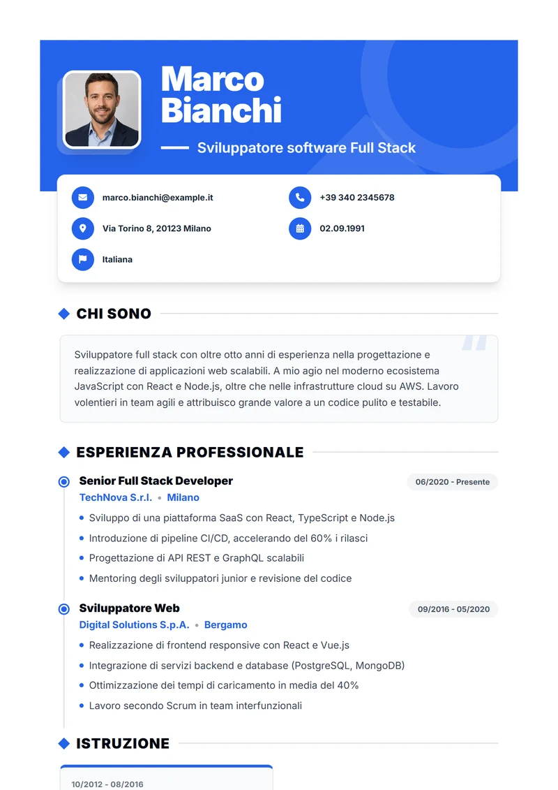 Modello di curriculum Bold – esempio conforme alla DIN 5008
