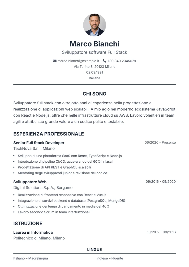 Modello di curriculum Classic – esempio conforme alla DIN 5008