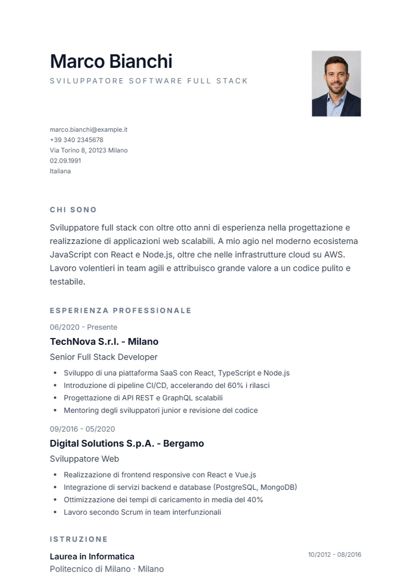 Modello di curriculum Minimal – esempio conforme alla DIN 5008