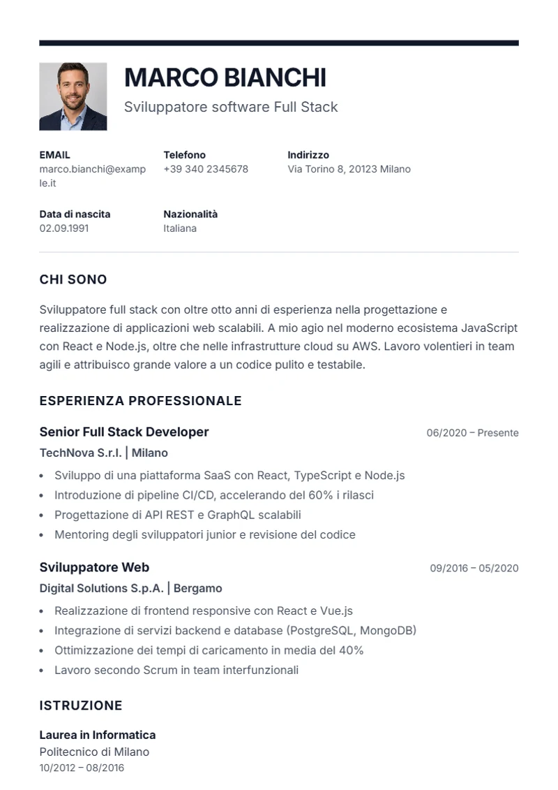 Modello di curriculum Executive – esempio conforme alla DIN 5008