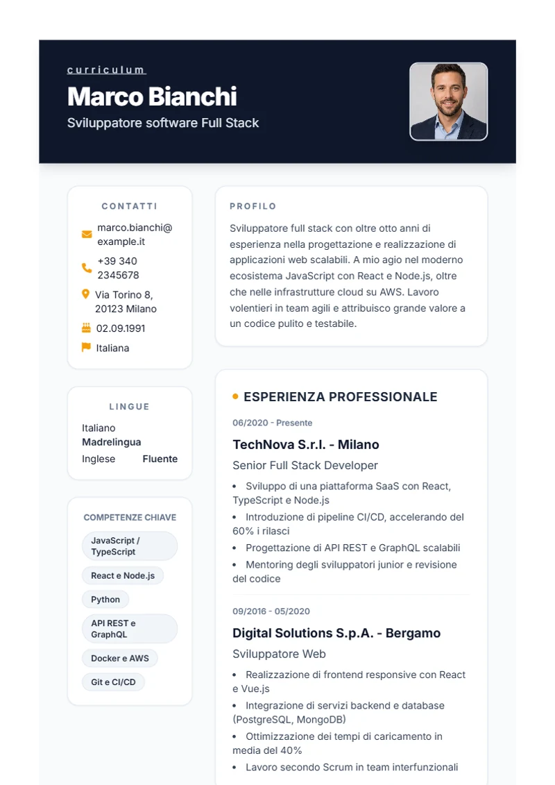 Modello di curriculum Formal – esempio conforme alla DIN 5008
