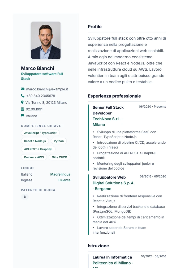 Modello di curriculum Lebenslauf Pro – esempio conforme alla DIN 5008