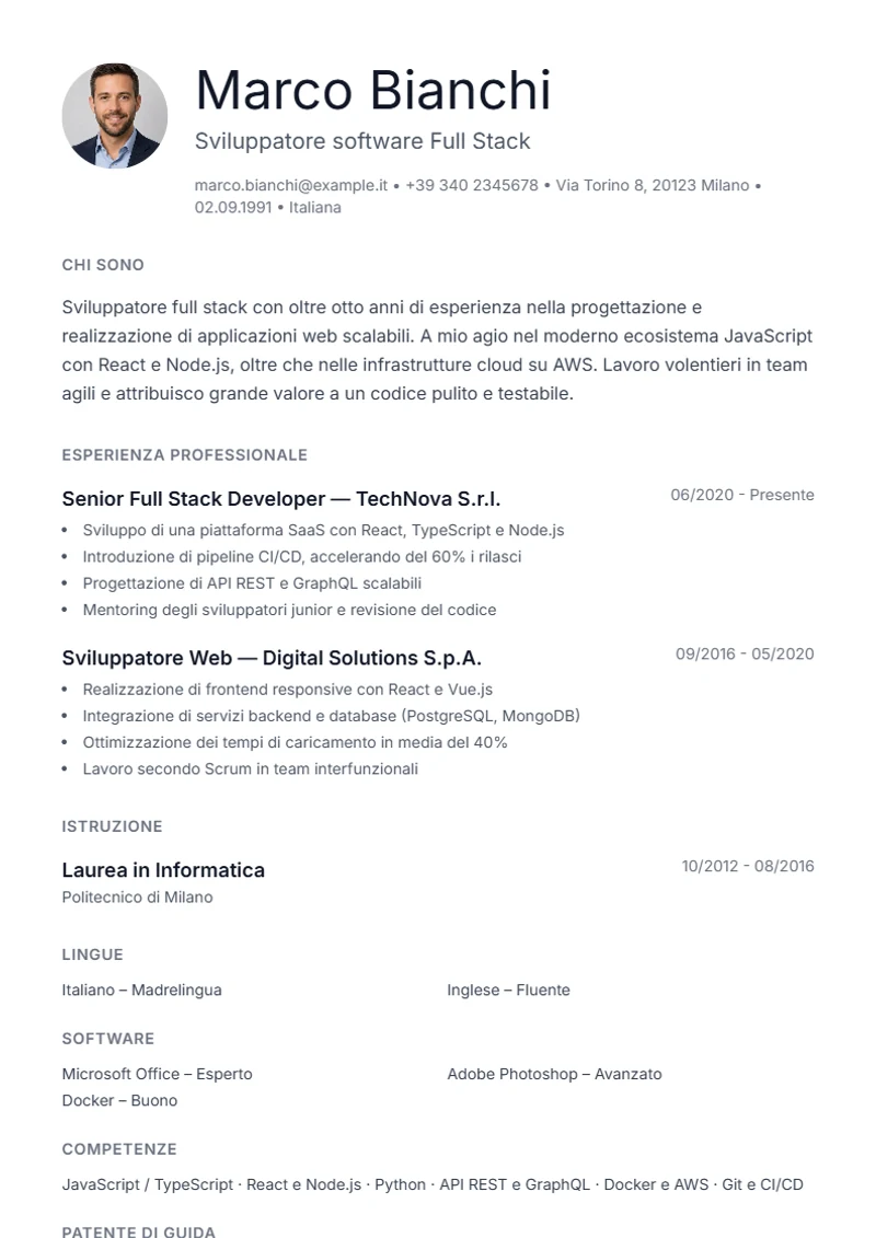 Modello di curriculum Minimal – esempio conforme alla DIN 5008