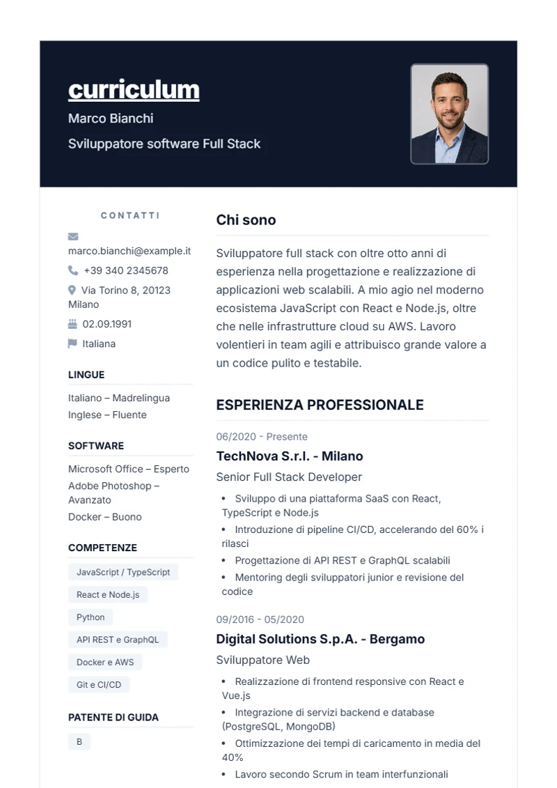 Modello di curriculum Nova – esempio conforme alla DIN 5008