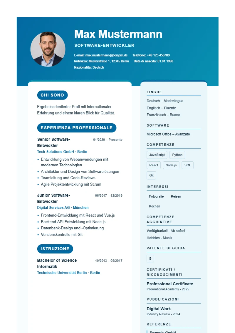 Modello di curriculum Ocean Split – esempio conforme alla DIN 5008