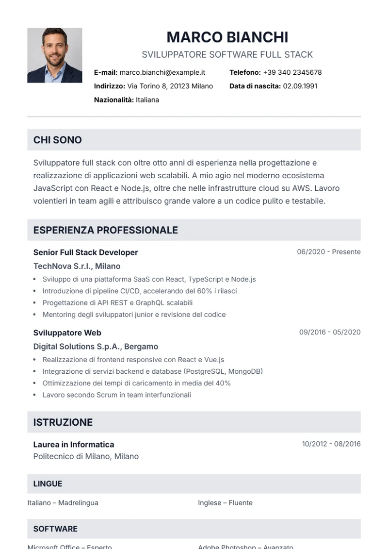 Modello di curriculum Professional – esempio conforme alla DIN 5008