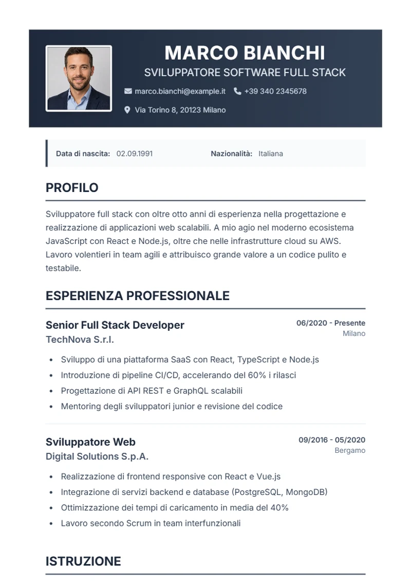 Modello di curriculum Profplus – esempio conforme alla DIN 5008