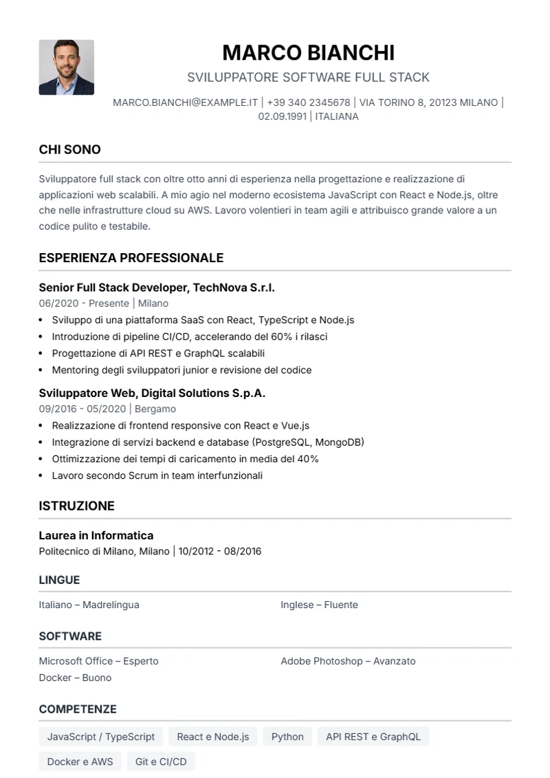Modello di curriculum Simple – esempio conforme alla DIN 5008