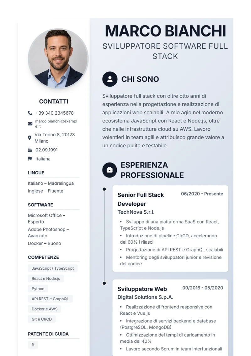 Modello di curriculum Timeline – esempio conforme alla DIN 5008