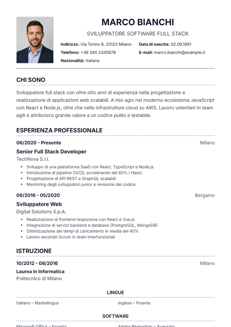 Modello di curriculum Traditional – esempio conforme alla DIN 5008