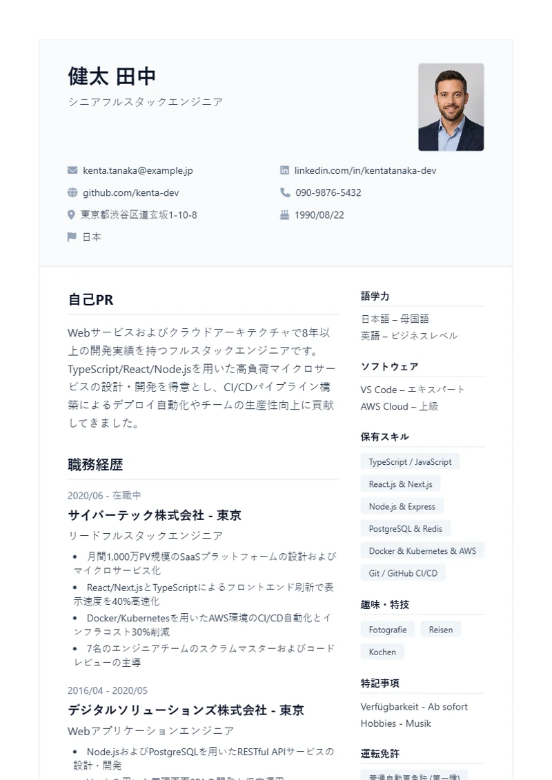 履歴書テンプレート Professional