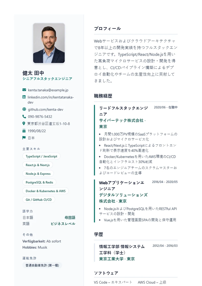 履歴書テンプレート Lebenslauf Pro