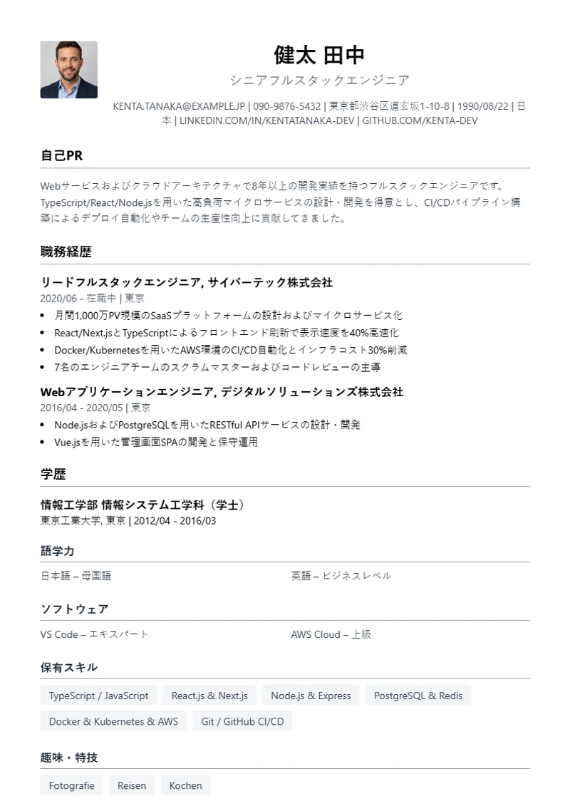 履歴書テンプレート Simple