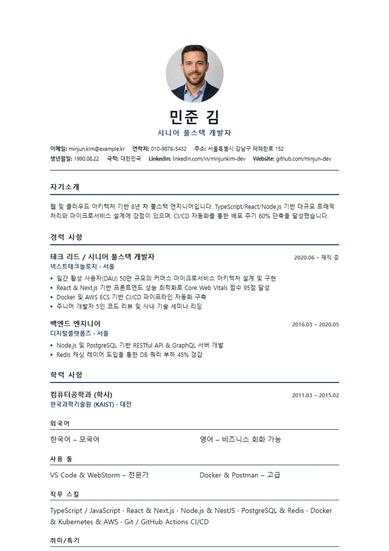 American Modern 이력서 템플릿, 표준 규격 양식