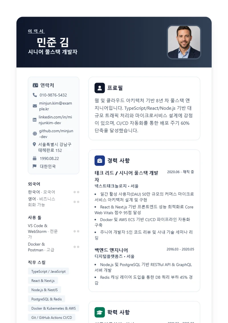 Trust 이력서 템플릿, 표준 규격 양식