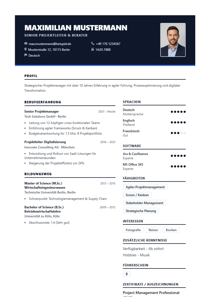 CV template Frankfurt Finance – A4 sample