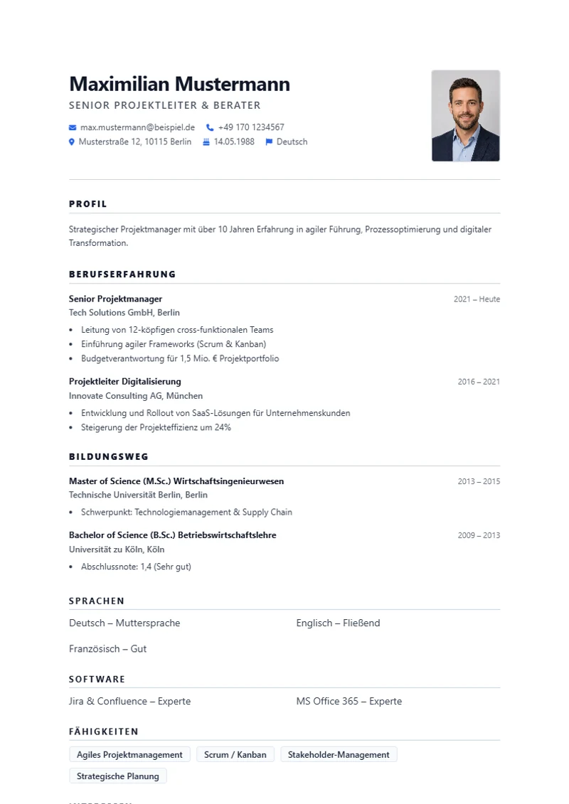 CV template Oslo Minimal – A4 sample