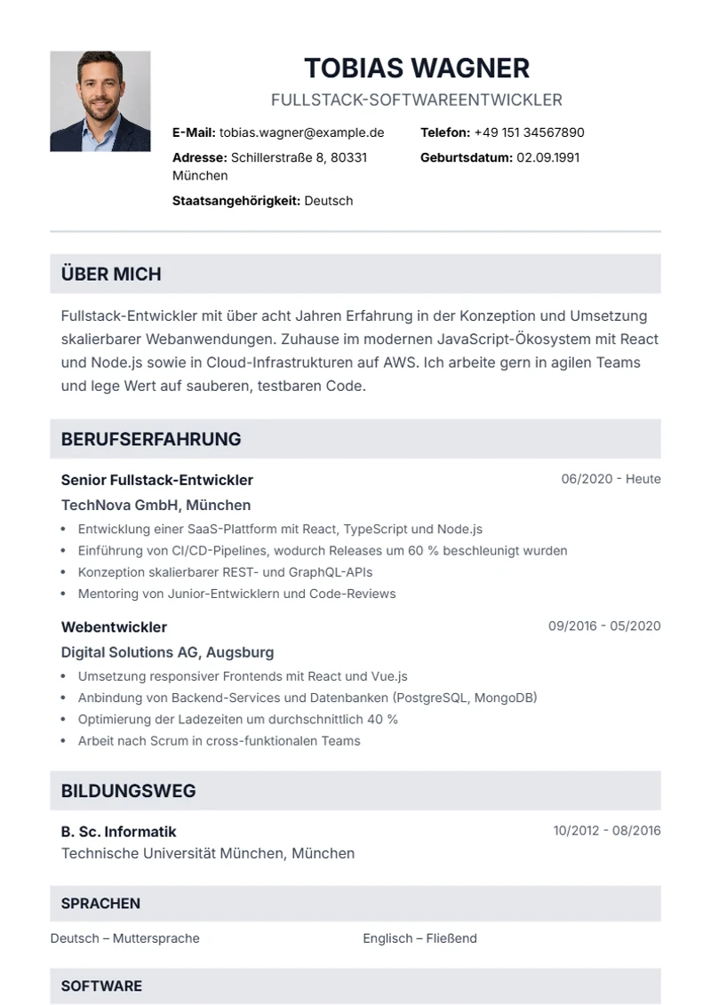 Lebenslauf Vorlage Professional, Muster nach DIN 5008