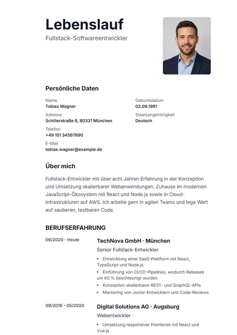 Lebenslauf Vorlage Sidebar, Muster nach DIN 5008