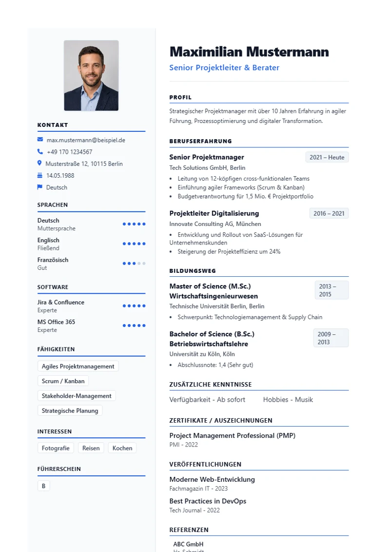 CV template Tokyo Compact – A4 sample