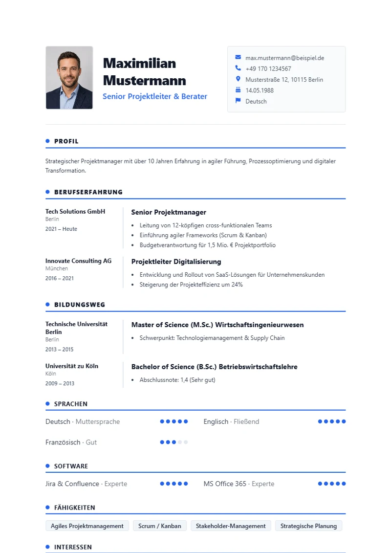 CV template Vienna Classic – A4 sample