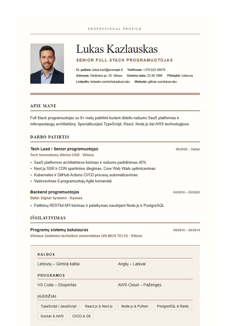 Lebenslauf Vorlage Editorial Serif, Muster nach DIN 5008