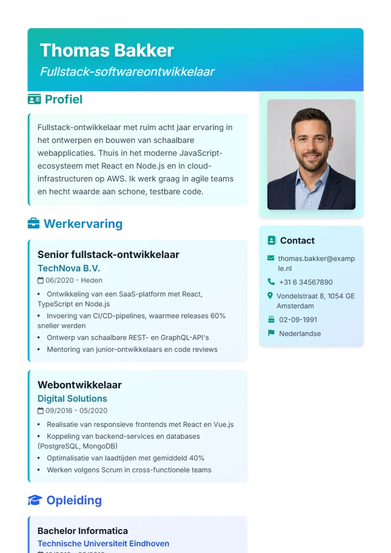 CV-sjabloon Artistic – voorbeeld volgens DIN 5008