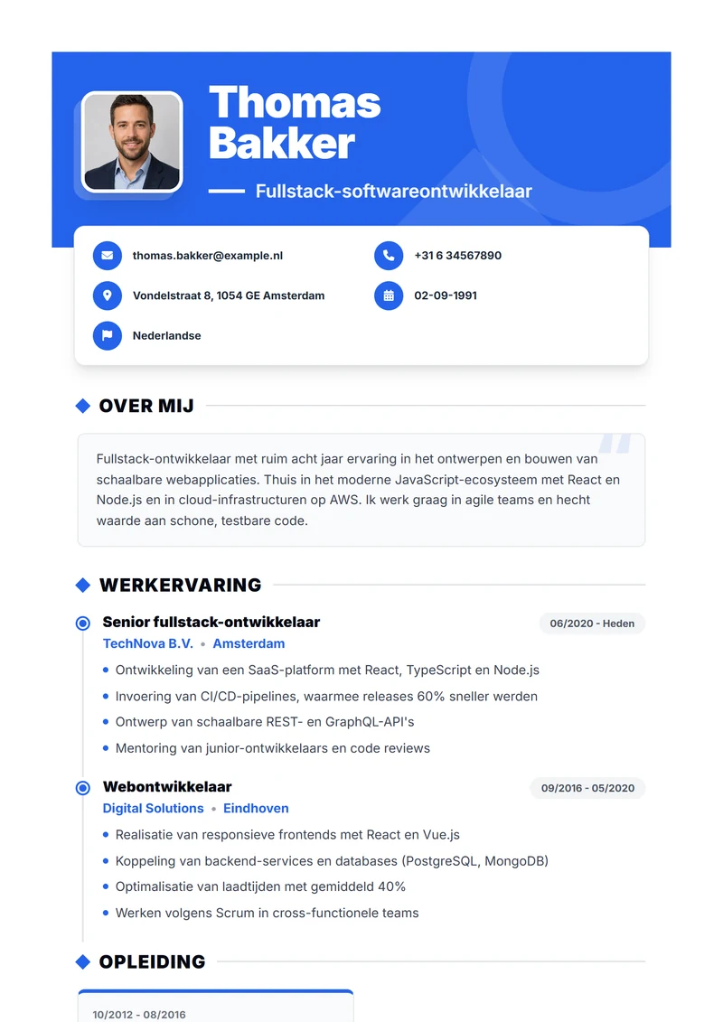 CV-sjabloon Bold – voorbeeld volgens DIN 5008