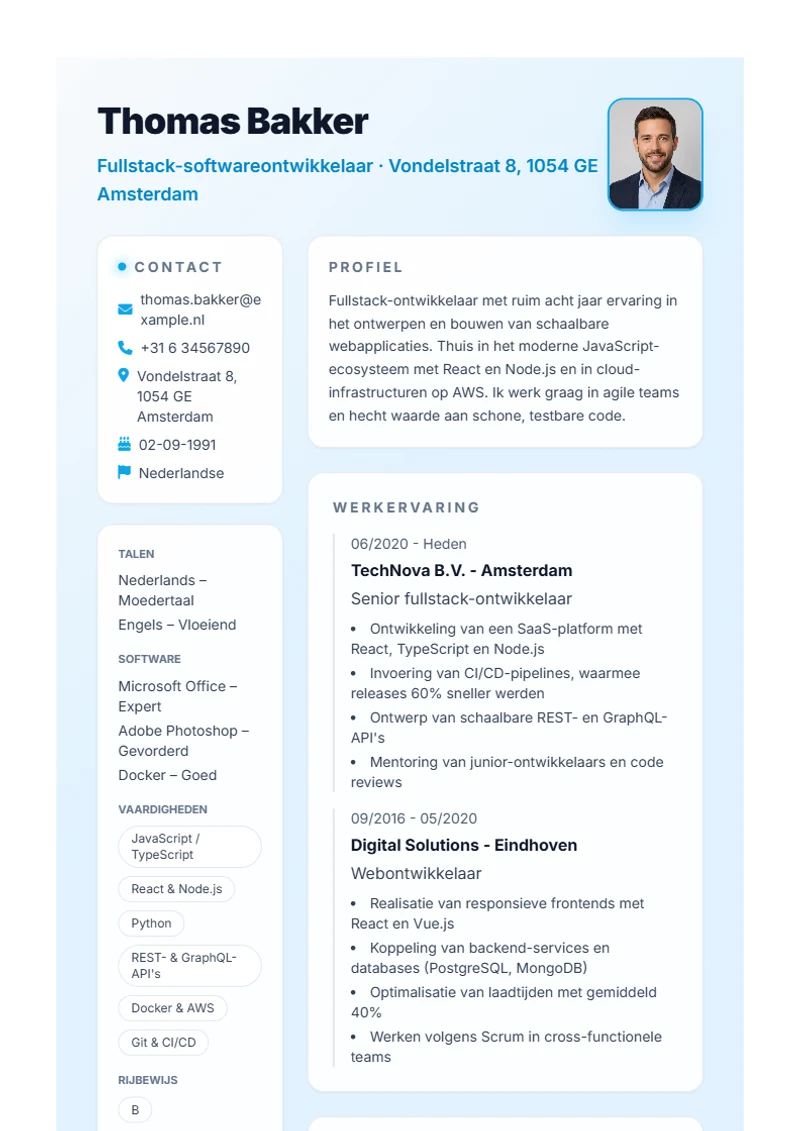 CV-sjabloon Burya – voorbeeld volgens DIN 5008