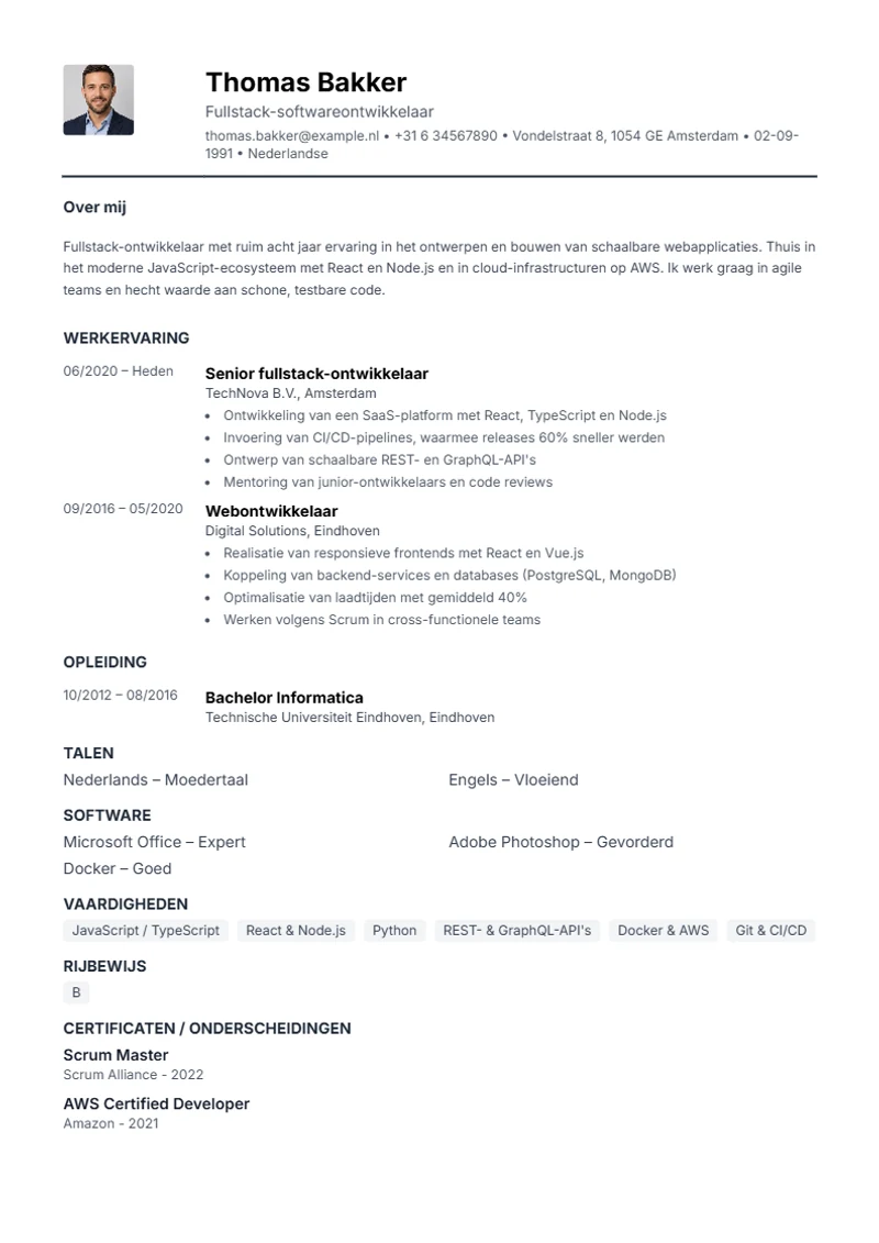 CV-sjabloon Compact – voorbeeld volgens DIN 5008