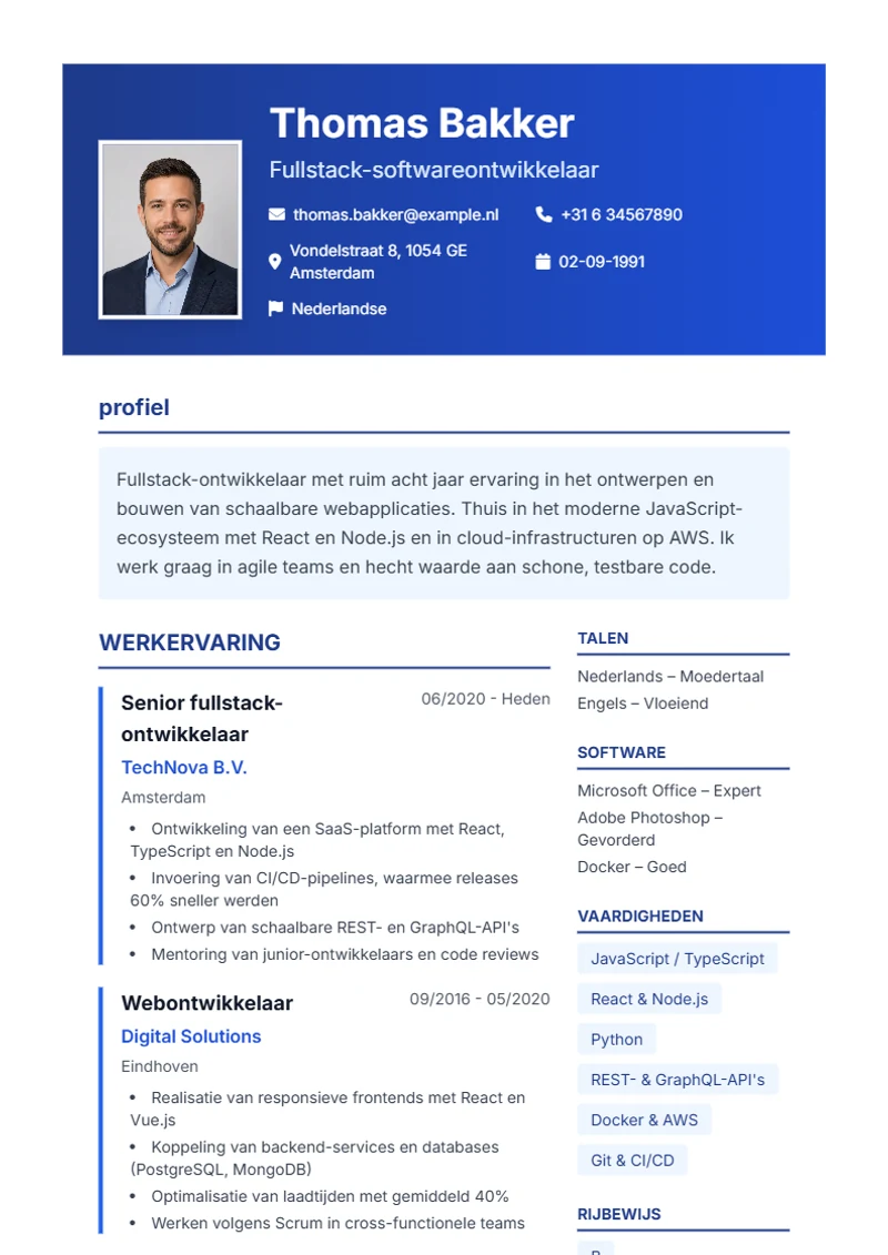 CV-sjabloon Corporate – voorbeeld volgens DIN 5008