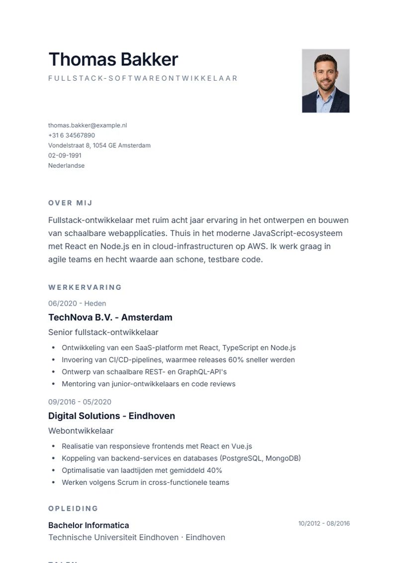 CV-sjabloon Minimal – voorbeeld volgens DIN 5008