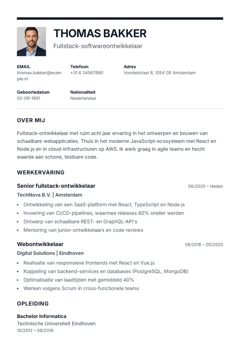 CV-sjabloon Executive – voorbeeld volgens DIN 5008