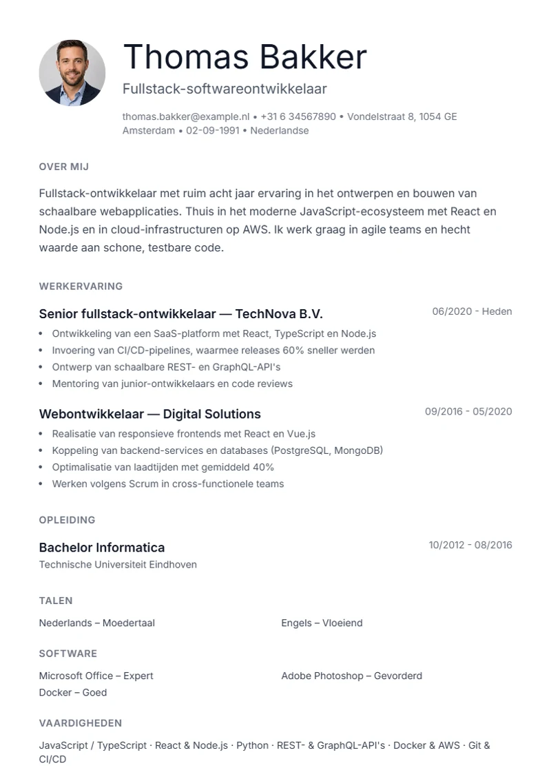 CV-sjabloon Minimal – voorbeeld volgens DIN 5008