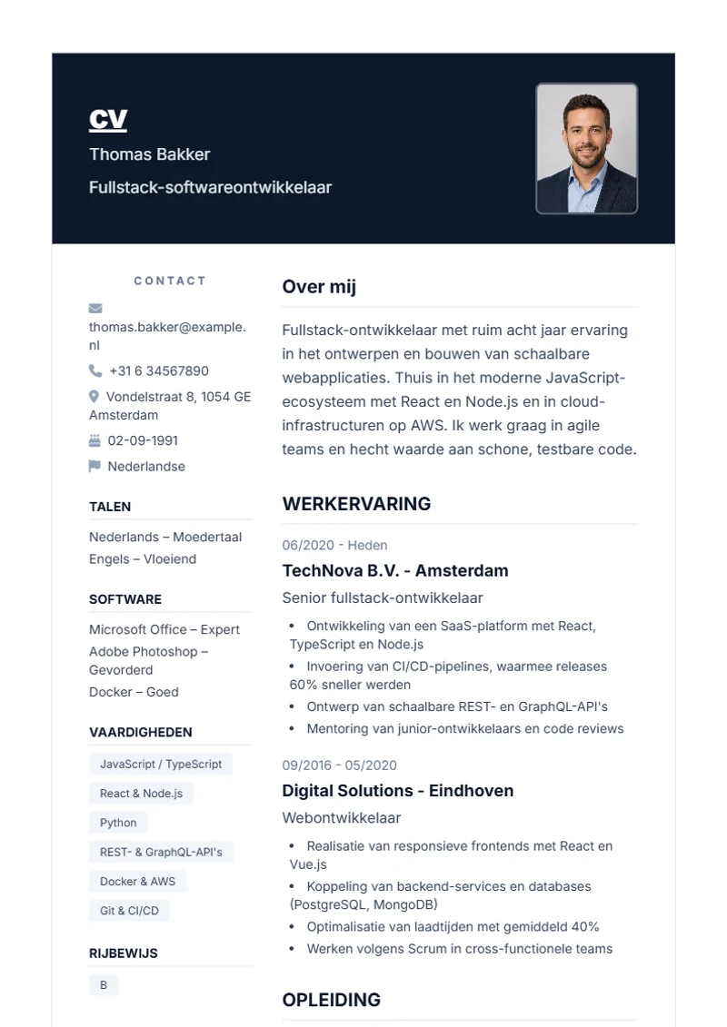 CV-sjabloon Nova – voorbeeld volgens DIN 5008