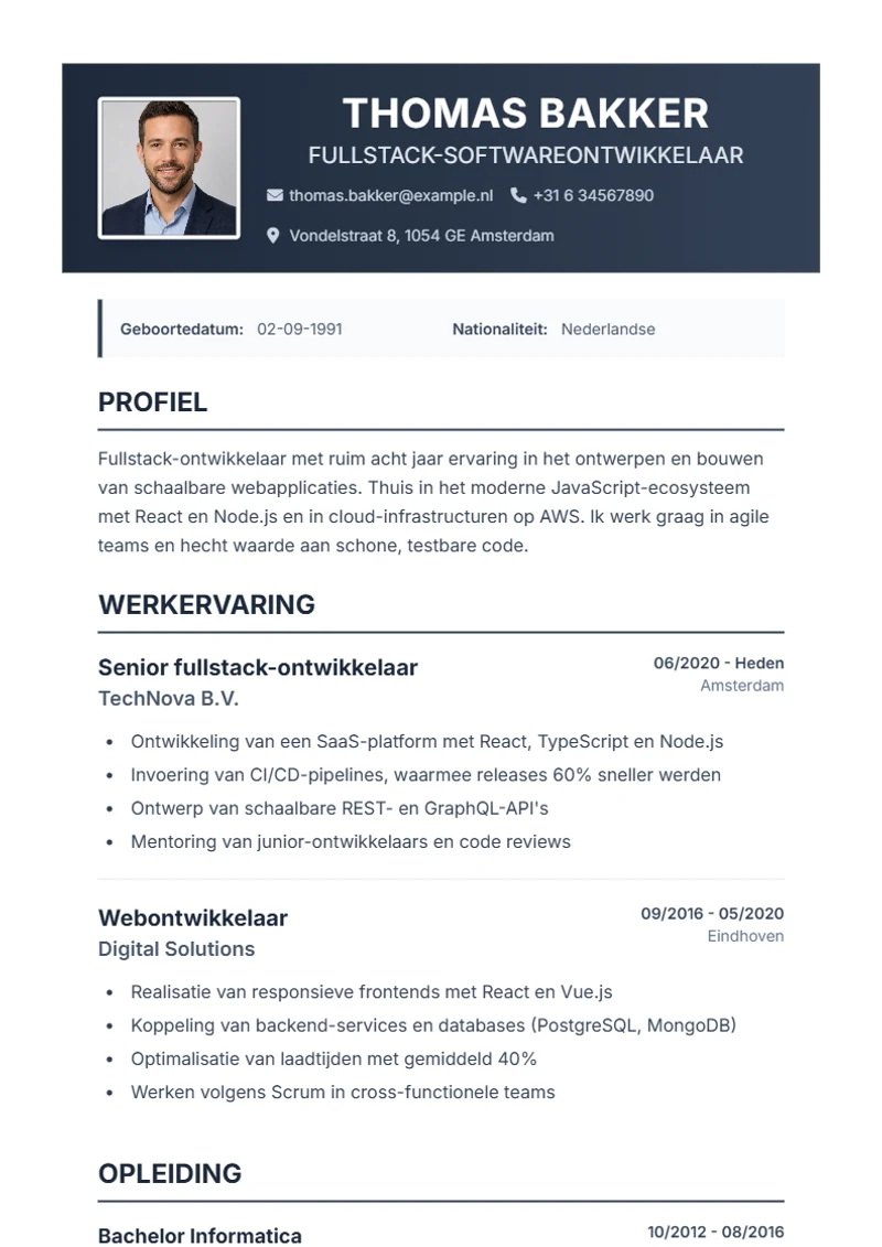 CV-sjabloon Profplus – voorbeeld volgens DIN 5008