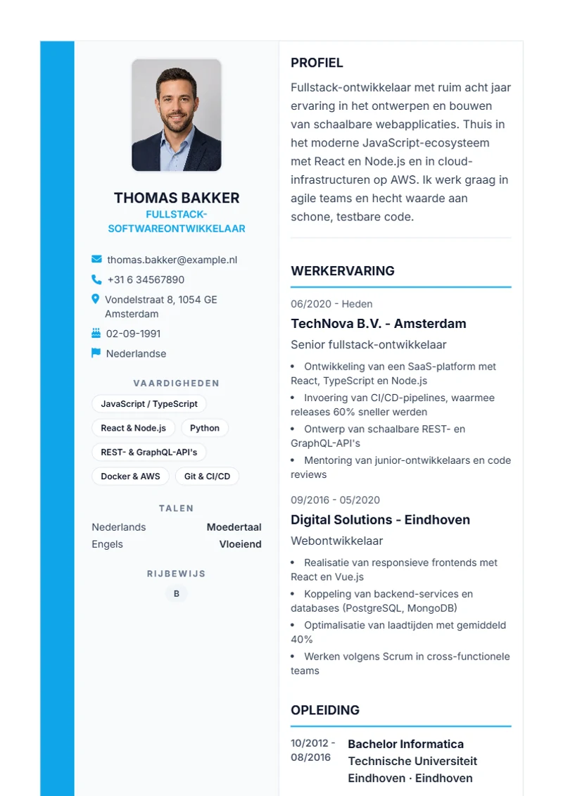 CV-sjabloon Sidebar Pro – voorbeeld volgens DIN 5008