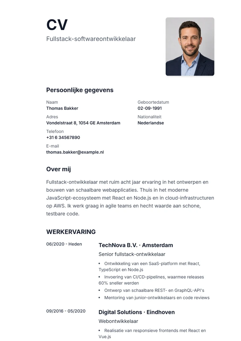 CV-sjabloon Sidebar – voorbeeld volgens DIN 5008
