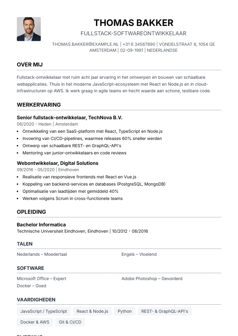 CV-sjabloon Simple – voorbeeld volgens DIN 5008