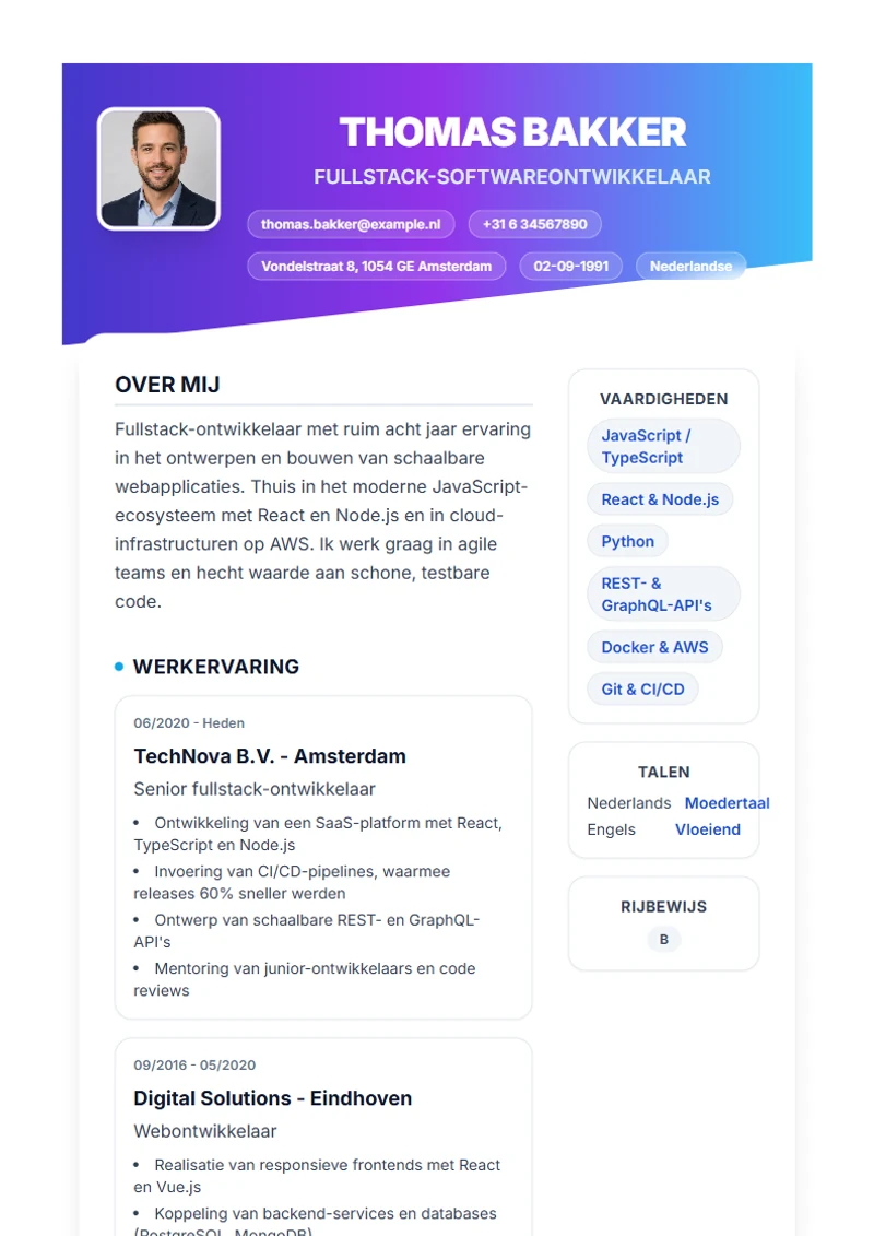 CV-sjabloon Slanted – voorbeeld volgens DIN 5008