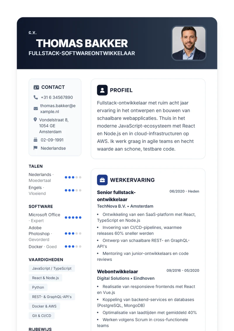 CV-sjabloon Trust – voorbeeld volgens DIN 5008