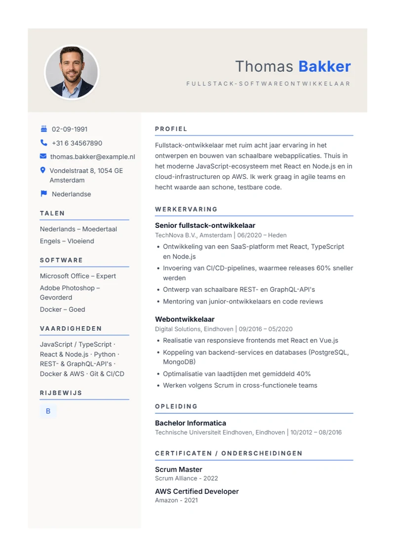 CV-sjabloon Weber – voorbeeld volgens DIN 5008