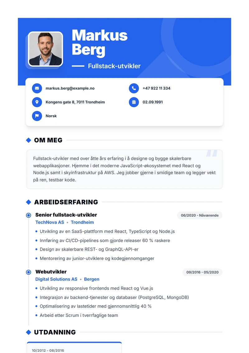 CV-mal Bold – eksempel etter DIN 5008