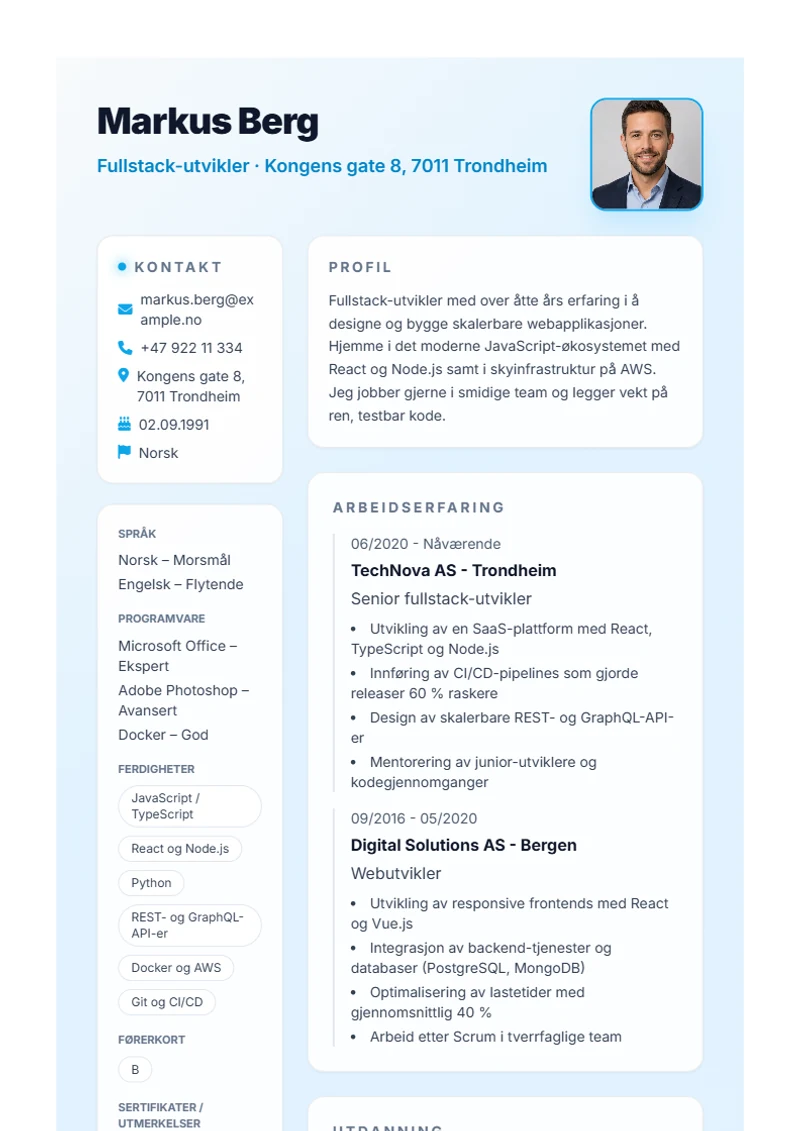 CV-mal Burya – eksempel etter DIN 5008