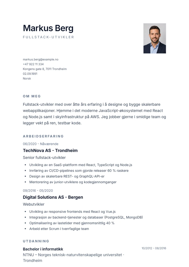 CV-mal Minimal – eksempel etter DIN 5008