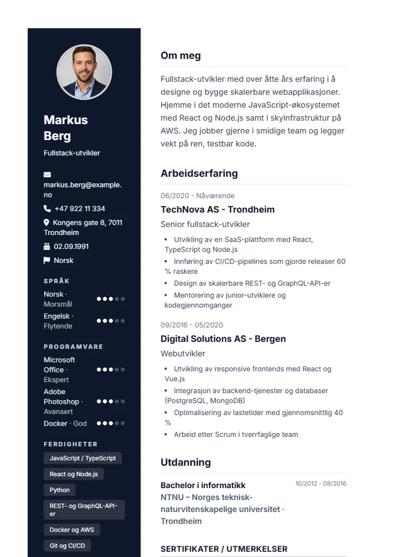 CV-mal Modern – eksempel etter DIN 5008
