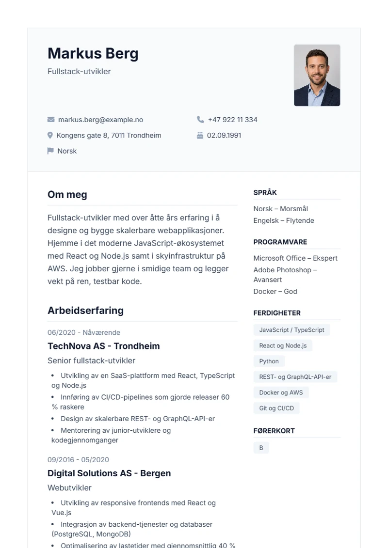 CV-mal Professional – eksempel etter DIN 5008
